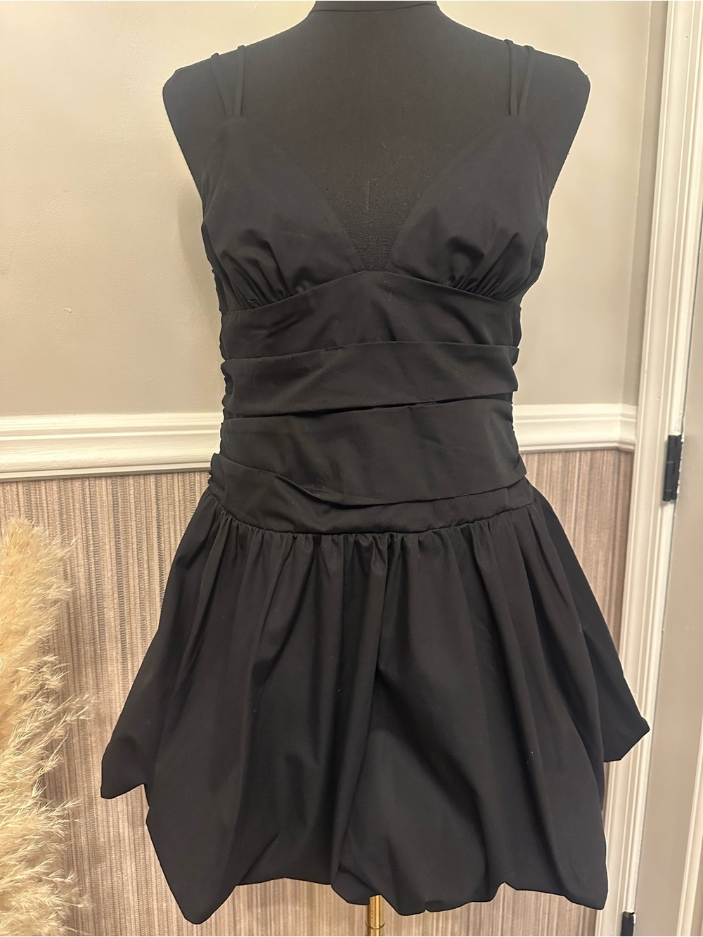 Wild Fable Black Drop Waist Mini Dress Small NWT Ruched Double Strap